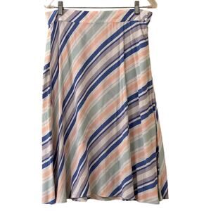 Ann Taylor LOFT Diagonal Striped A-Line Midi Skirt Pastel Size 10